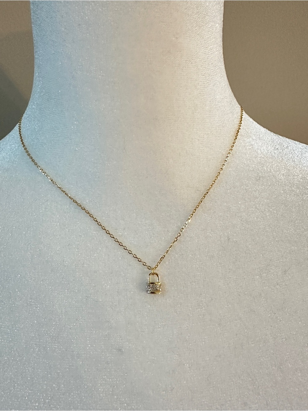 Gold Washed Sterling Silver CZ Padlock Pendant Necklace